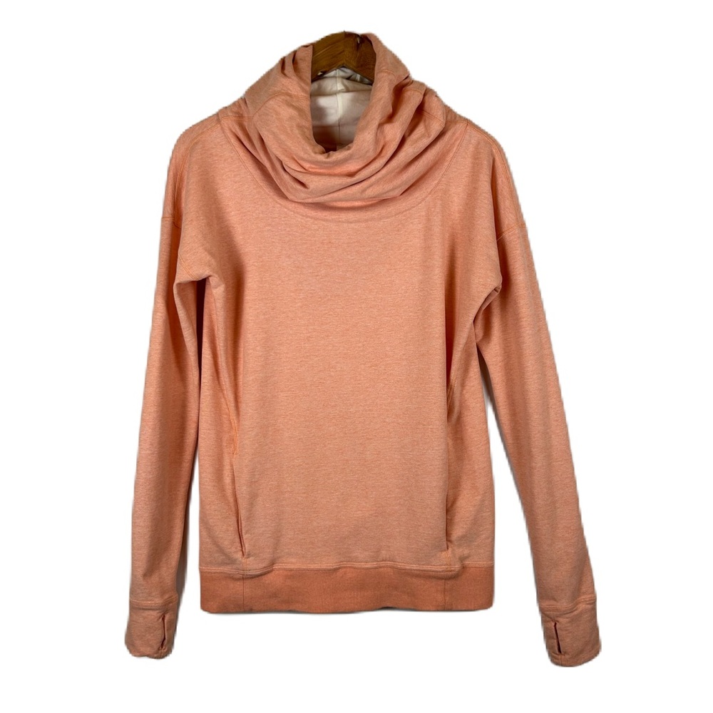 Lululemon Heathered Peach Cowl Neck Pullover Sweatshirt Thumbholes Size 4 Orange